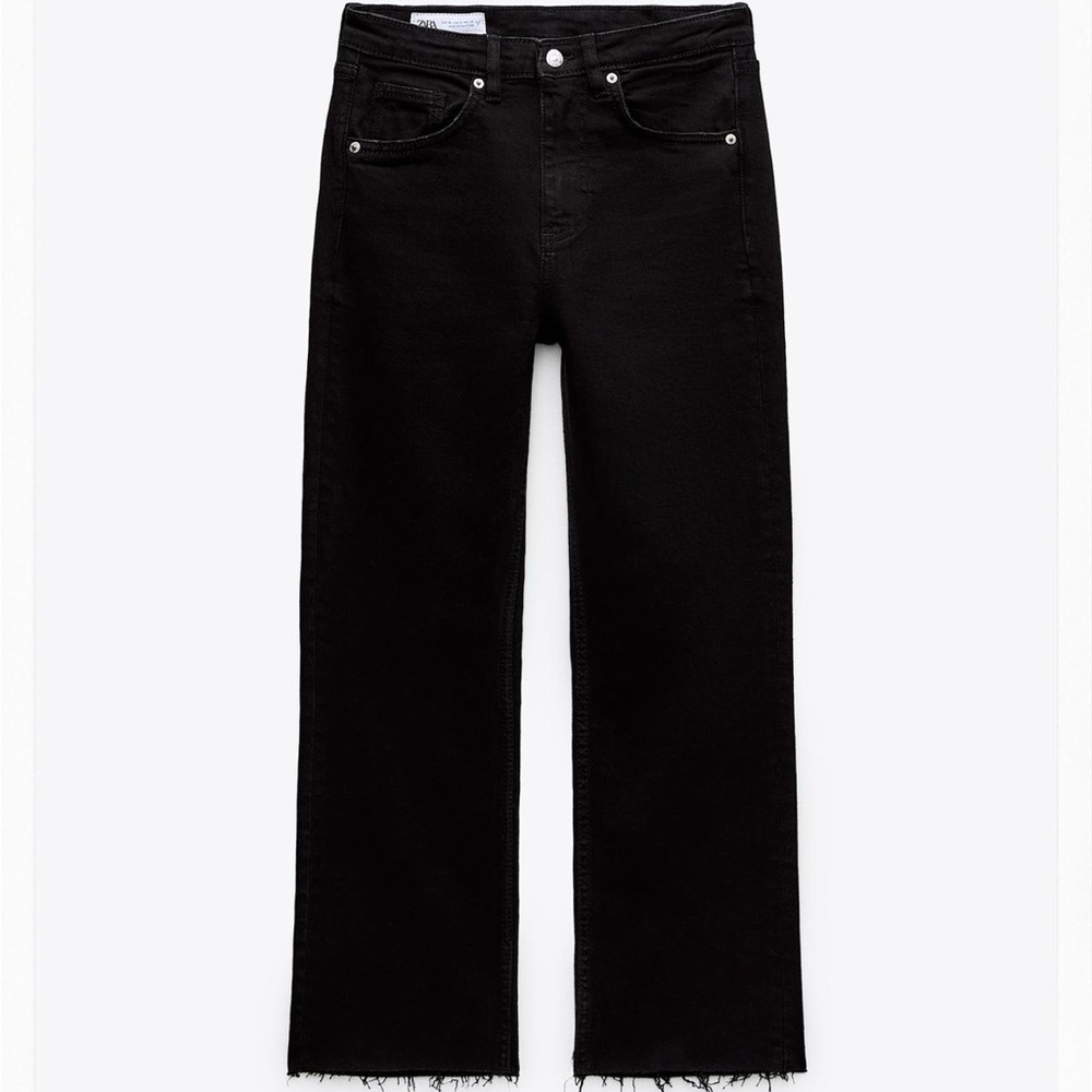 Zara Black Flared Cropped High Waist Trf Jeans